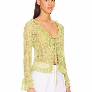 Astr Lace Ruffle Blouse - Light Green